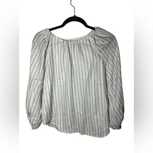 Ann Taylor Petite Women’s Striped Peasant Blouse White Black Long Sleeve XSP